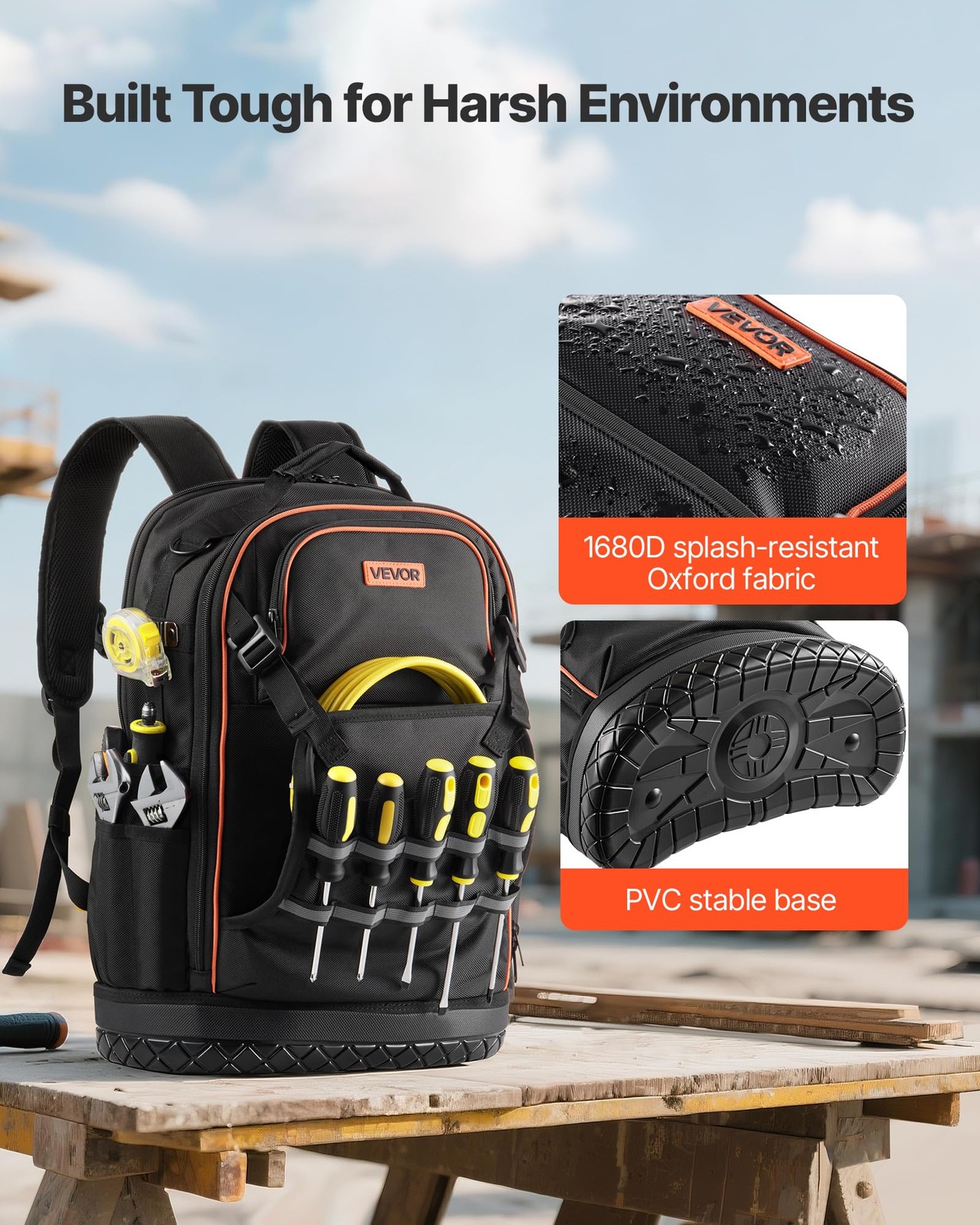 VEVOR Tool Backpack with Tools, 65 Pockets, Heavy-duty 65 Black