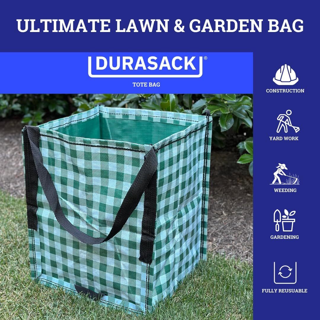 DURASACK Heavy Duty Storage Tote Bag 22-Gallon Pack of 4, Gingham Green