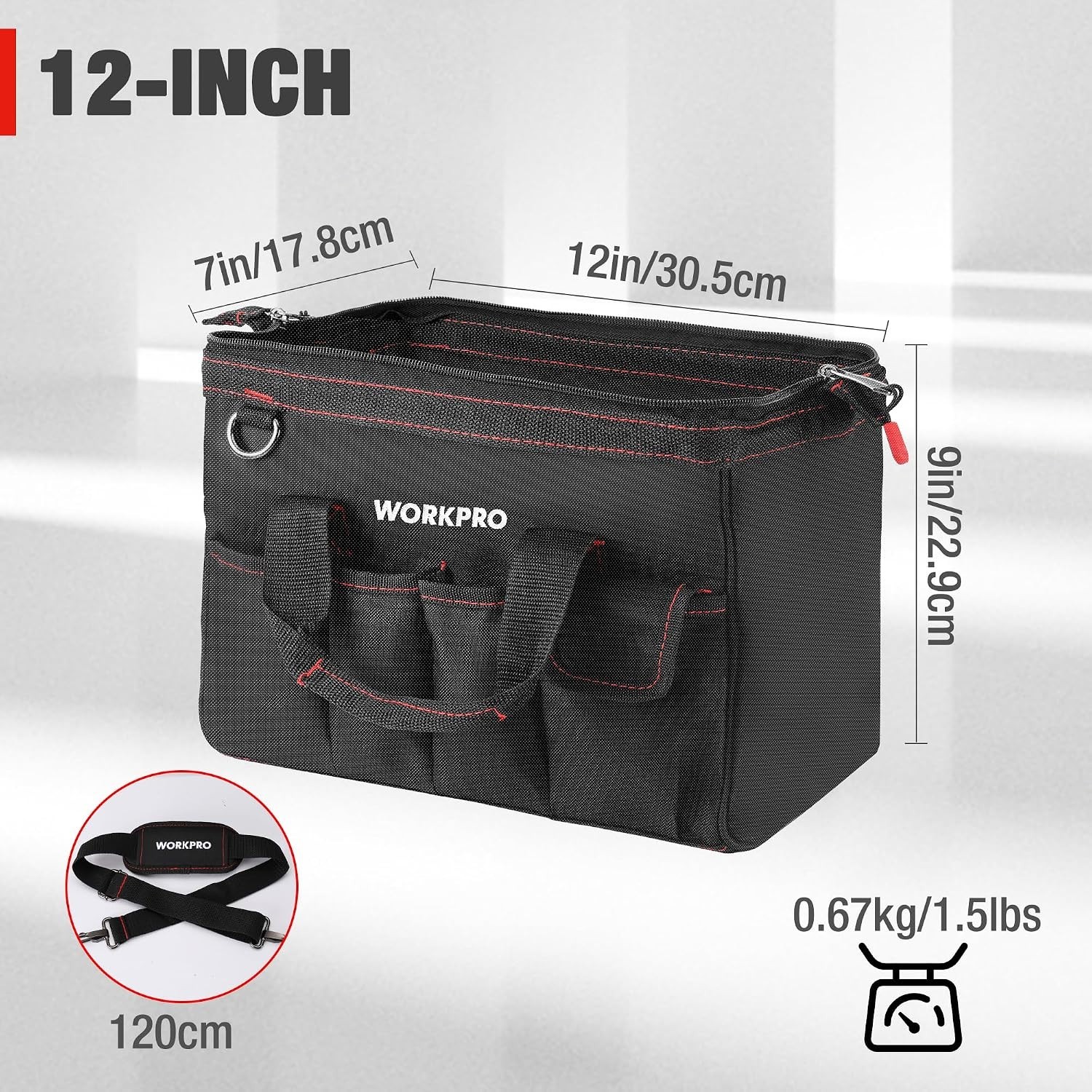 Versatile 12-Inch Storage Tool Bag with Multi-Pockets & Abrasion-Resistant Base