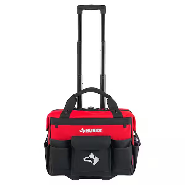 18in Rolling Tool Bag 18 Pocket Heavy-Duty Telescoping Handle Wheels Red