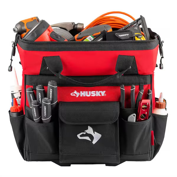 18in Rolling Tool Bag 18 Pocket Heavy-Duty Telescoping Handle Wheels Red