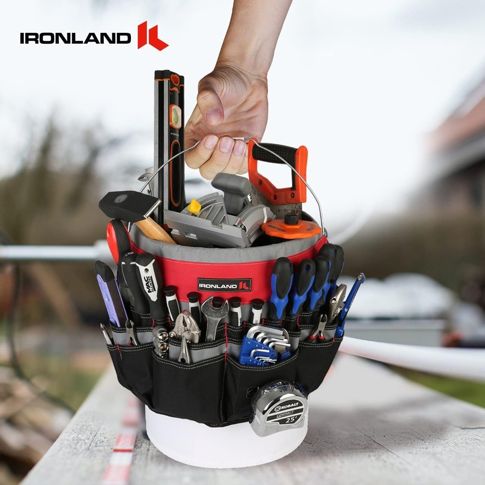 Tool Fit , 51 Pockets, Bucket Tool Caddy for Garden, Construction,Red & Black