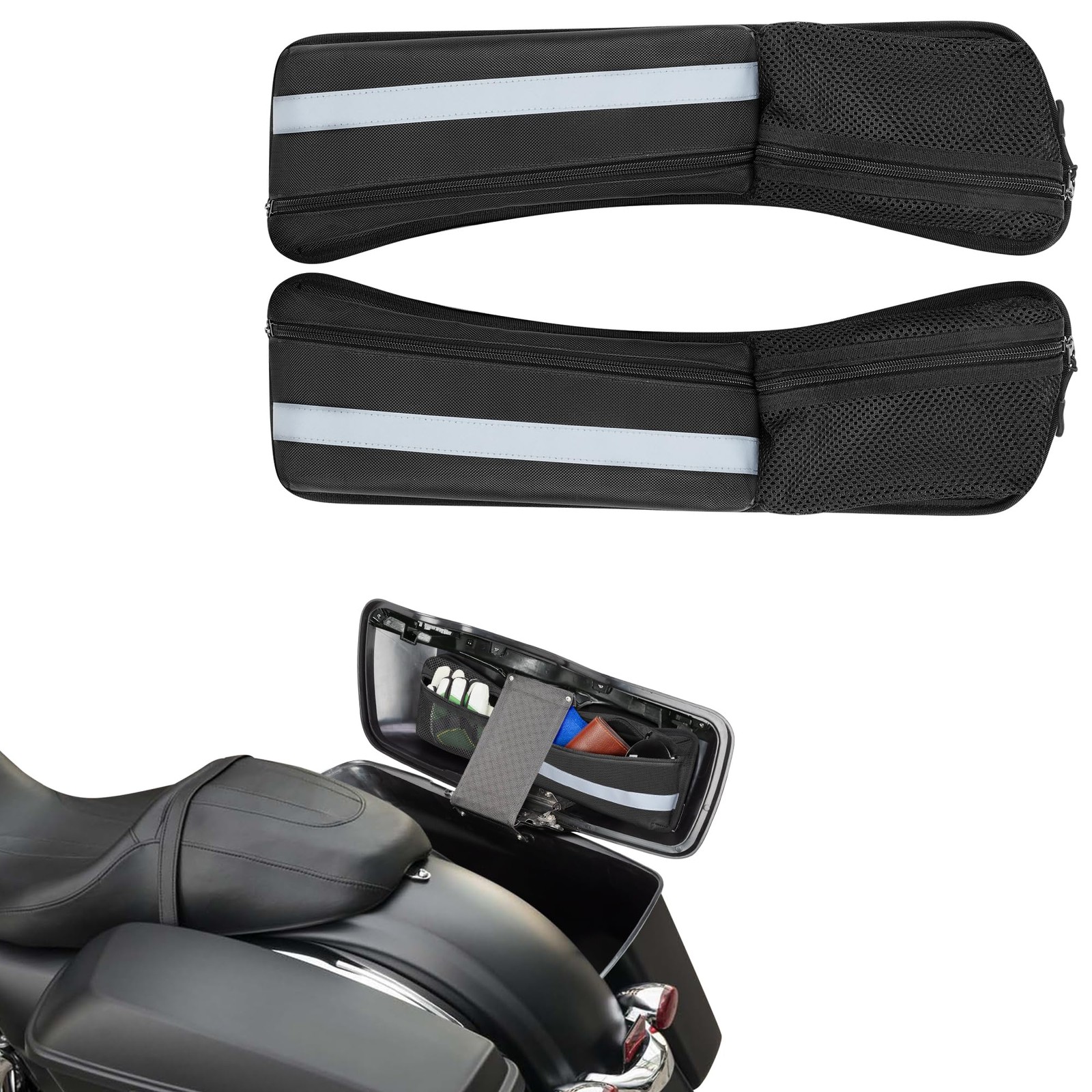 2pcs Hard Saddlebag Lid Organizers, Universal Saddlebag Lid Organizer Pouch S…