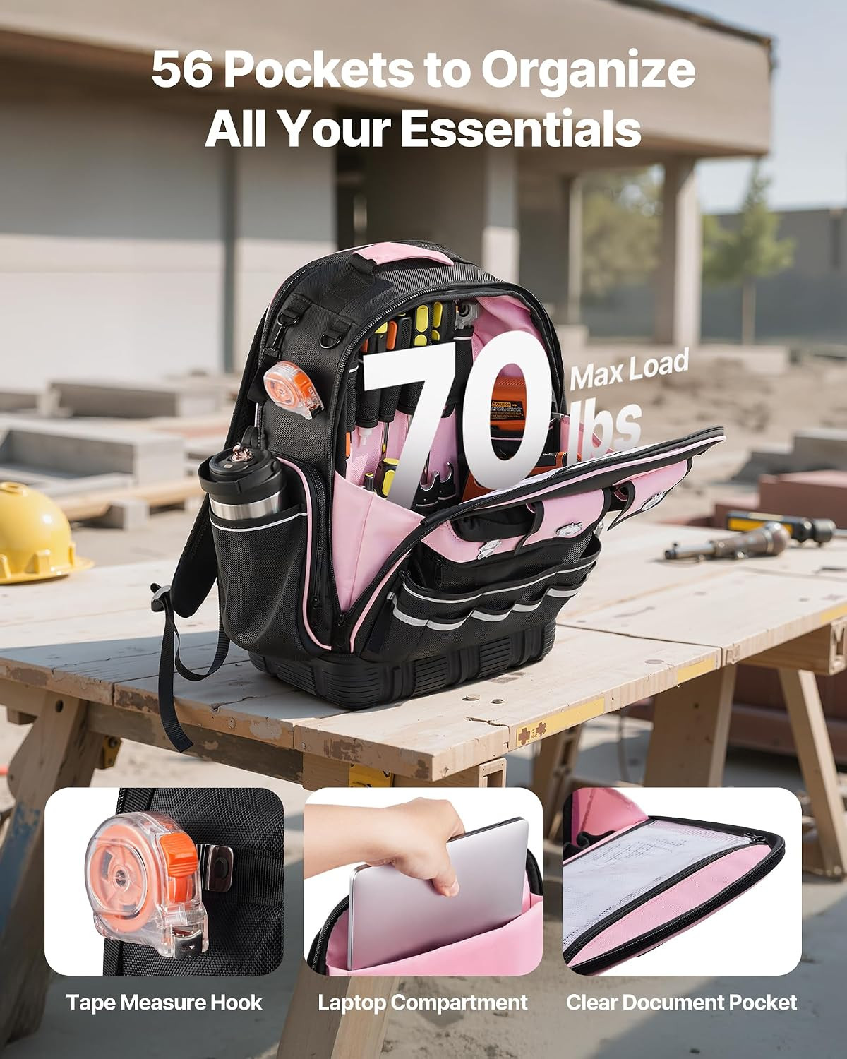 Tool Backpack, 56 Pockets, Heavy-Duty Tools Storage Organizer Work Bags Backpack