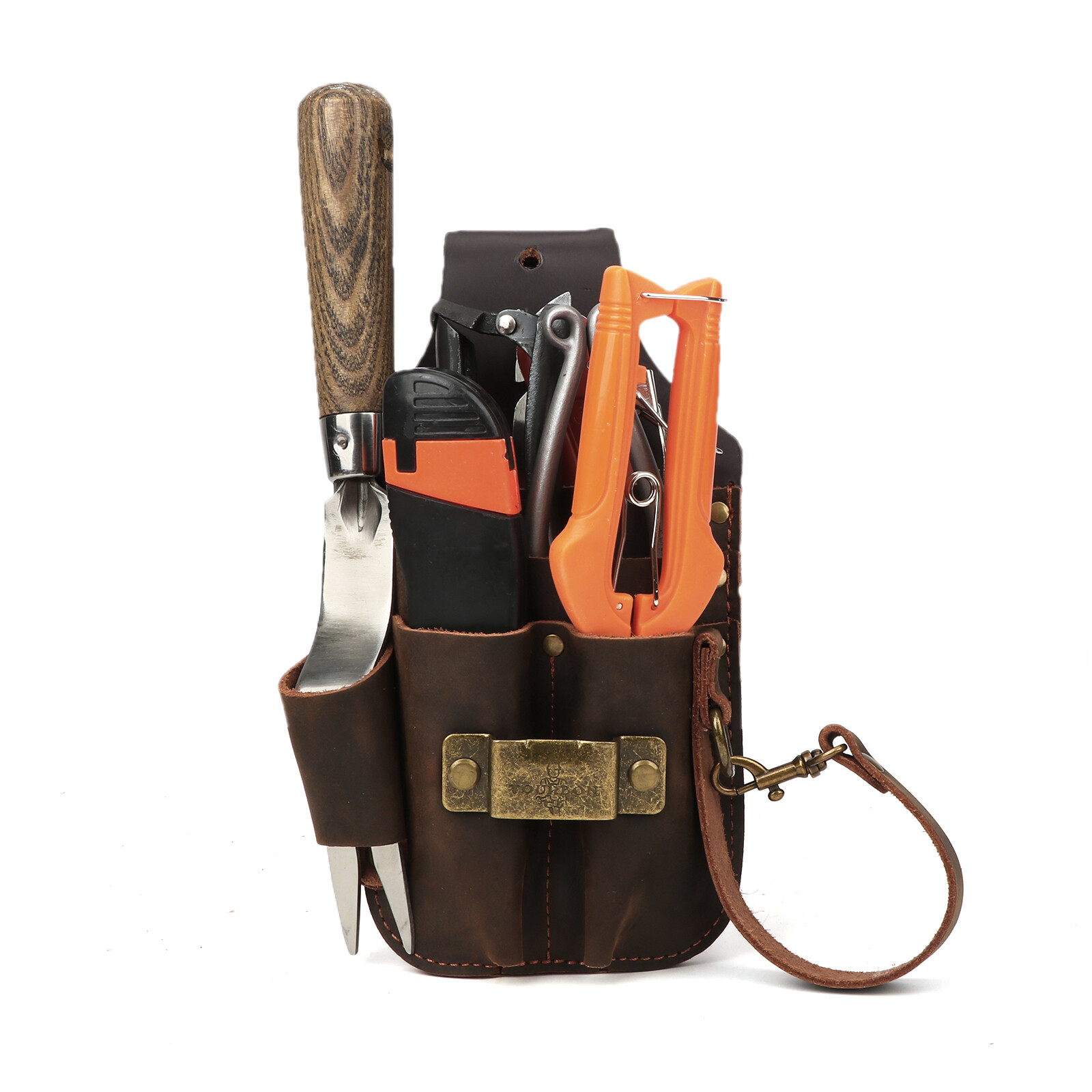 Leather 5 in 1 Tools Holster Electric Tape Thong Plier Pouch Belt Holder-TOURBON