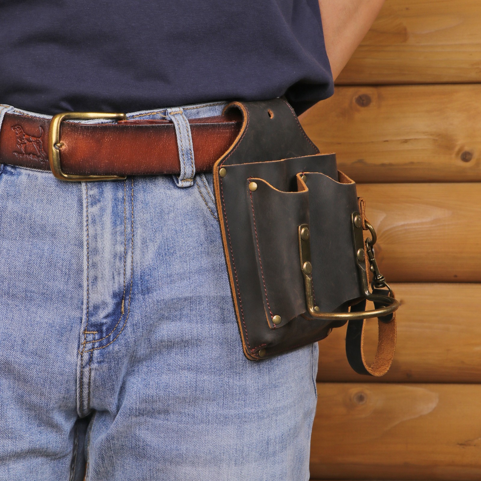 TOURBON Leather Electrician DIY Tool Holder Tunnel Hammer Belt Pouch 5-in-1 Case
