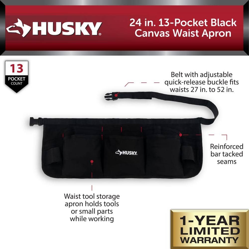 24 In. 13-Pocket Black Canvas Tool Work Apron