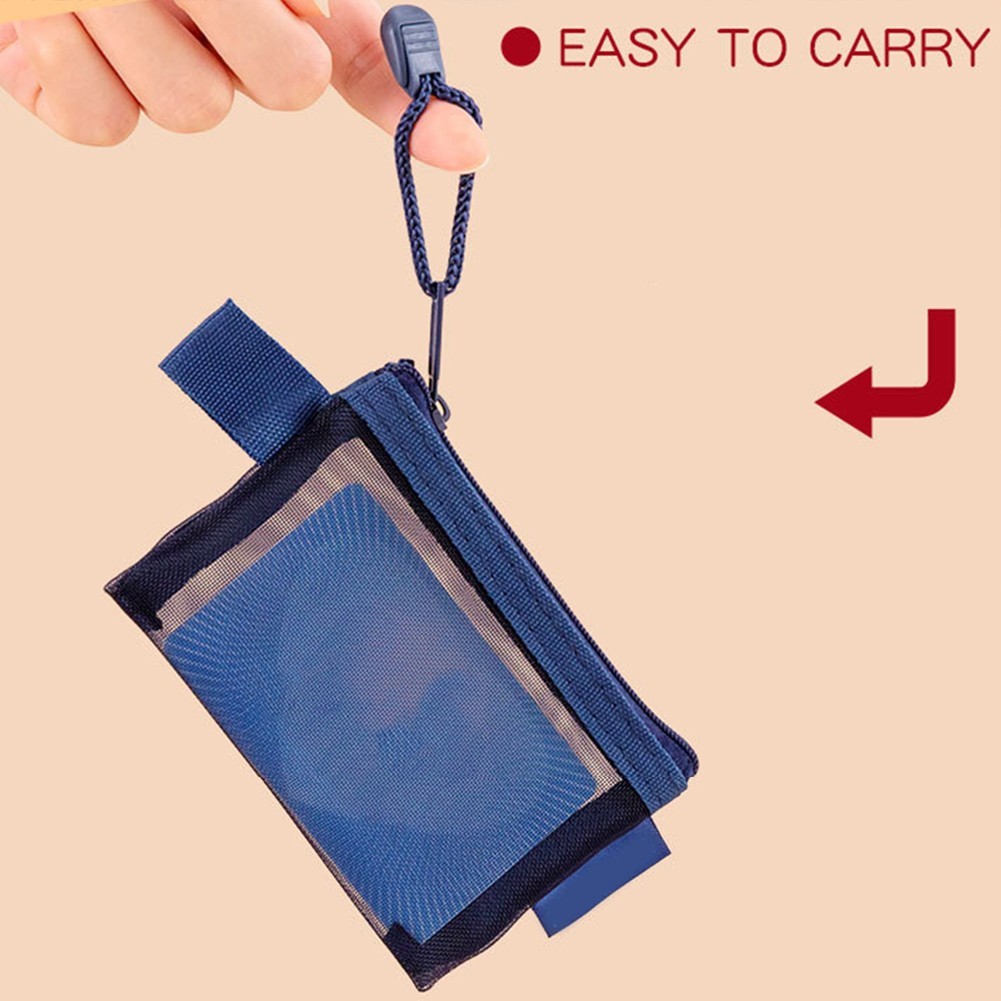 Small Zipper Mesh Nylon Bag for Makeup Earphone and Travel Essential Organizer