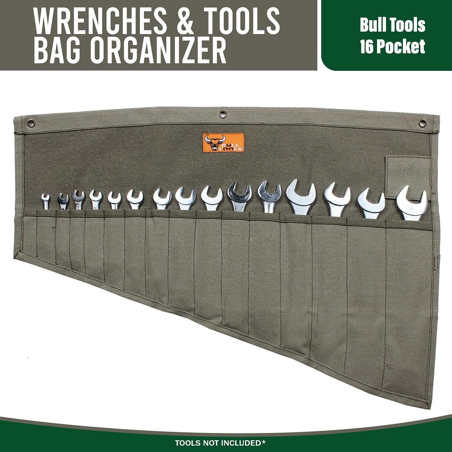 Durable 16 Pocket Tool Bag – Portable Canvas Wrench Organizer for Professionals