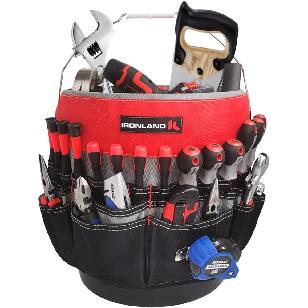 Tool Fit , 51 Pockets, Bucket Tool Caddy for Garden, Construction,Red & Black