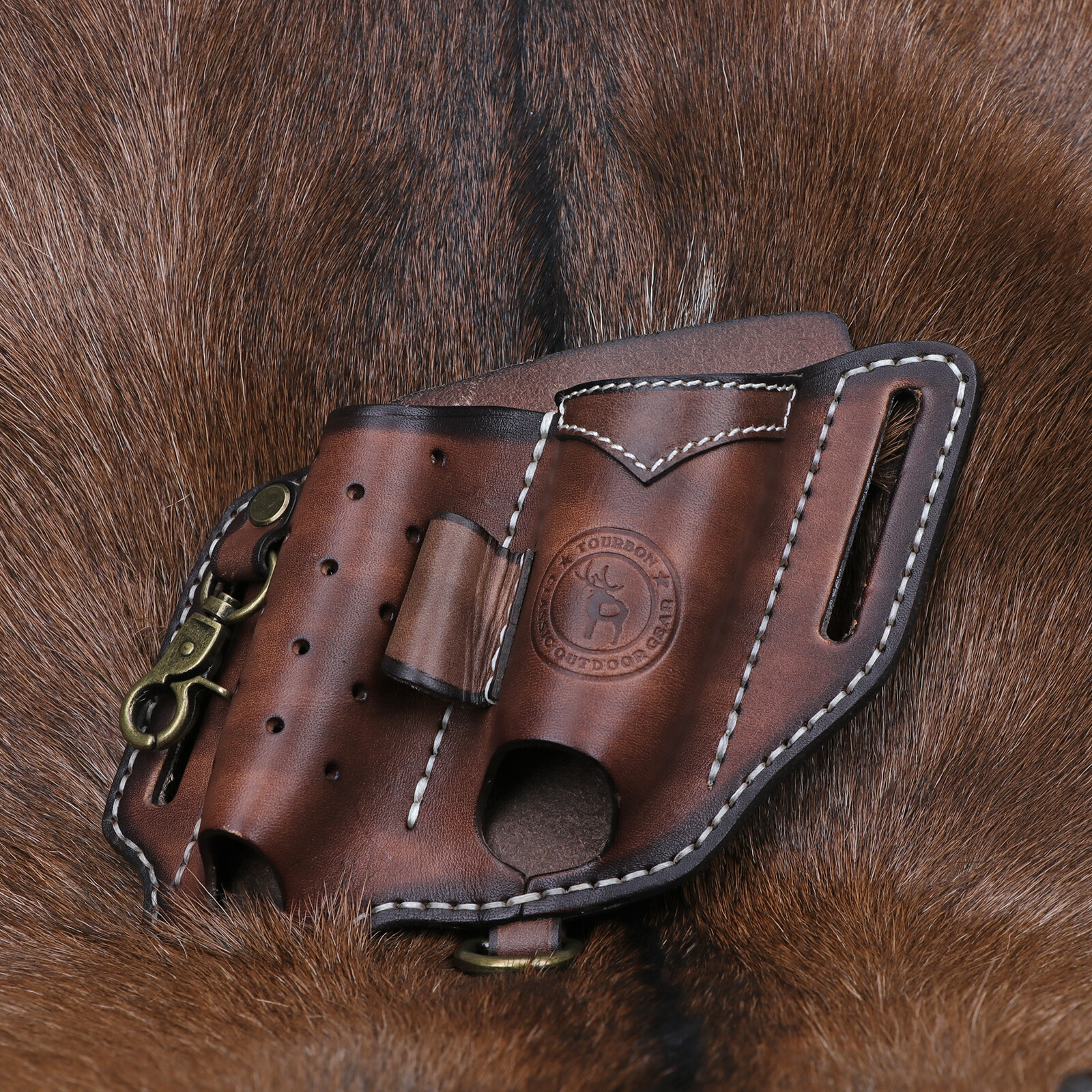 Tourbon Leather EDC Multitool Sheath Flashlight Holder Pen Belt Holster Camping