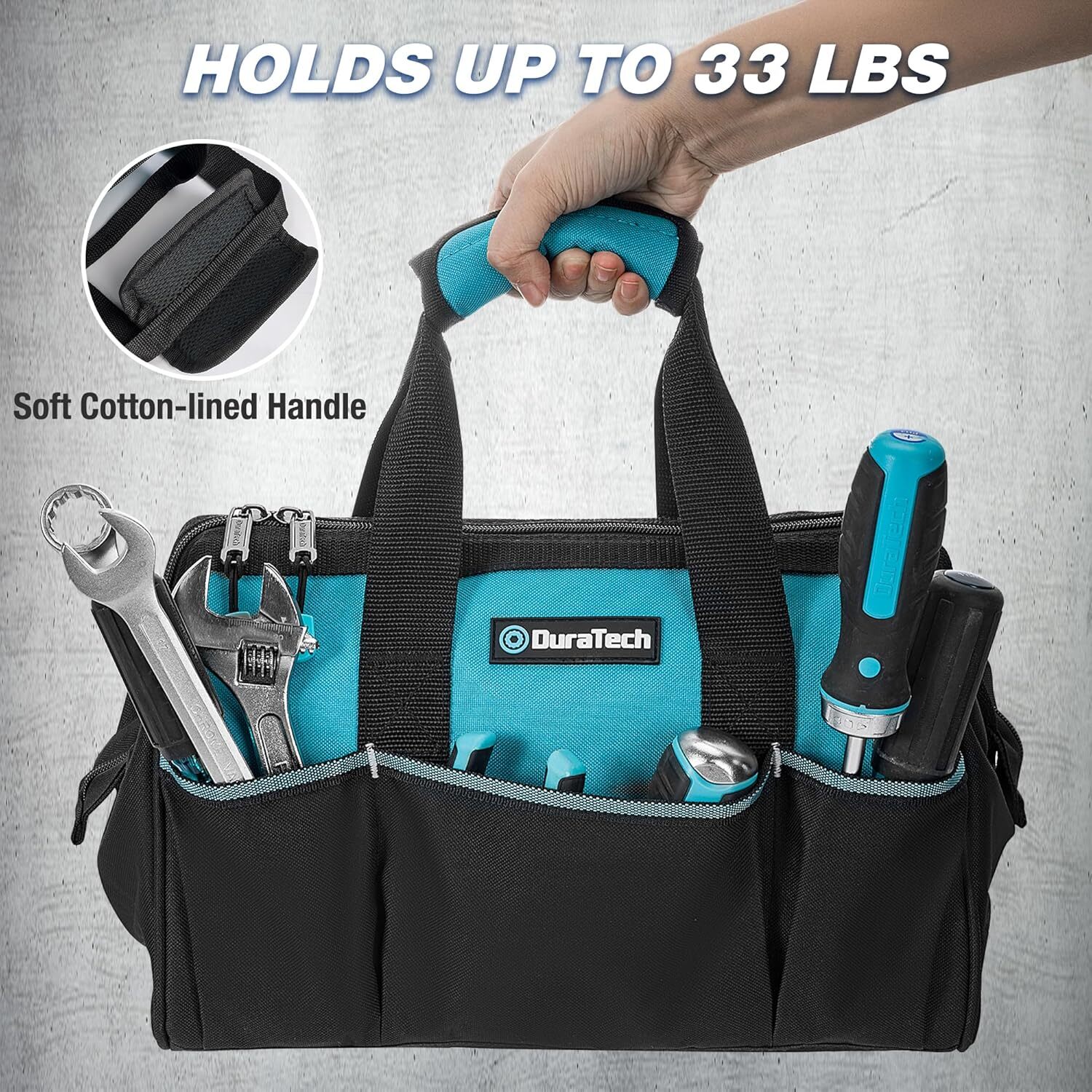 13Inch Small Tool Bag with 9Pockets Wide Open Mouth Polyester w/Thickened Fabric