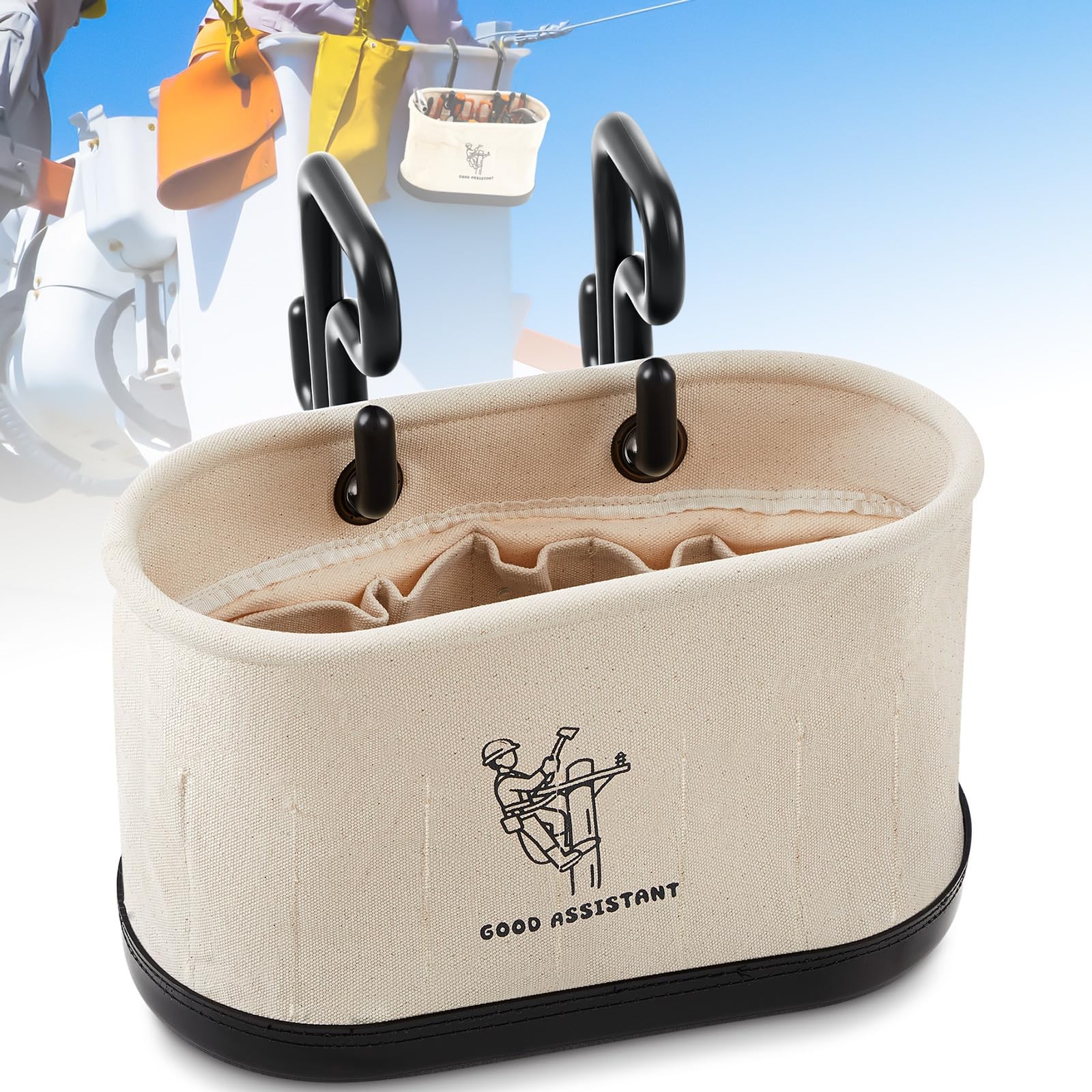1 Pcs White Canvas Bucket Bag Including Hooks Lineman Aerial Oval Tool Bucket…