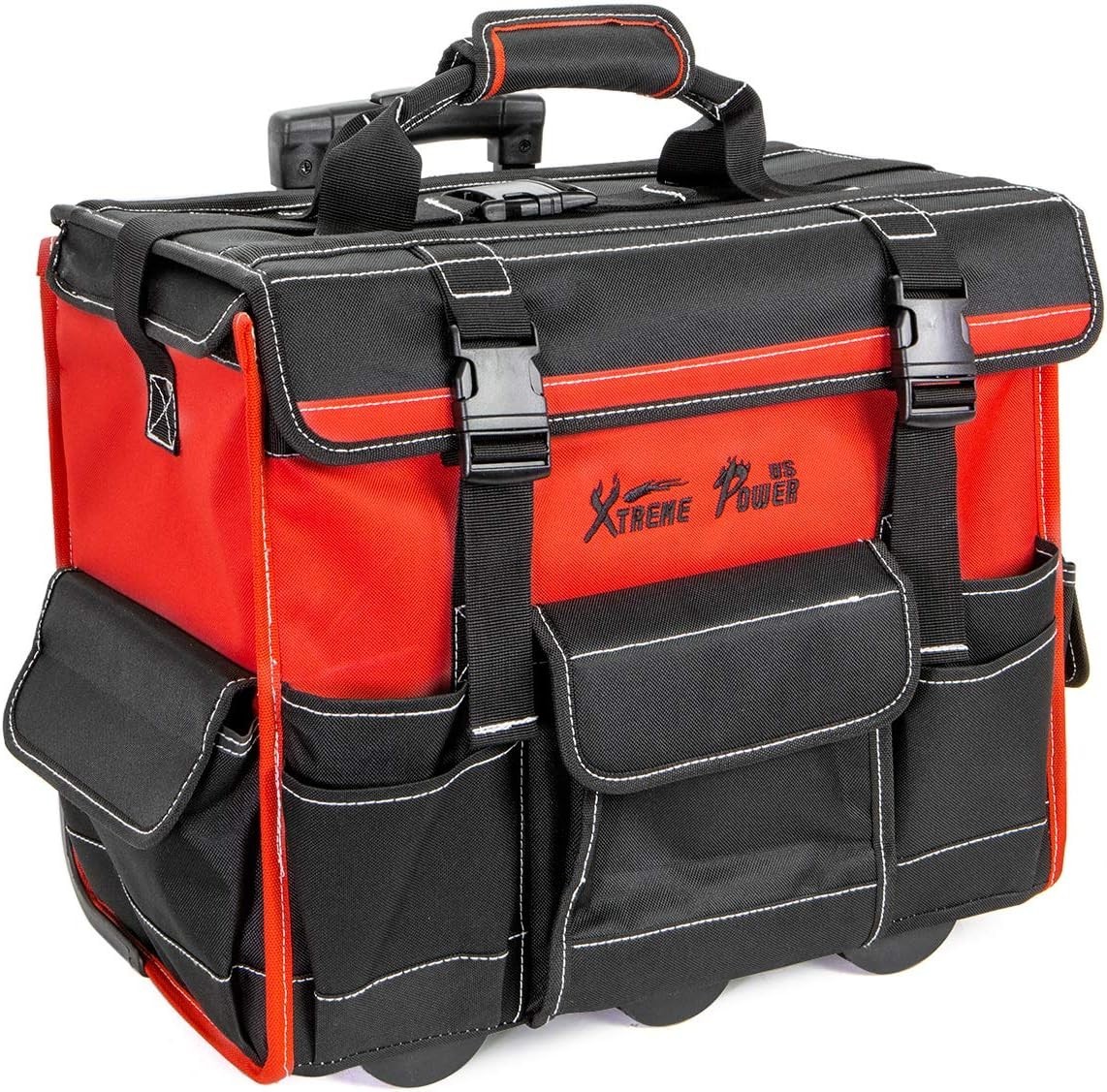 Rolling Tool Bag Wheels, 18-Inch Heavy Duty Tool Bag Organizer, Retractable T…
