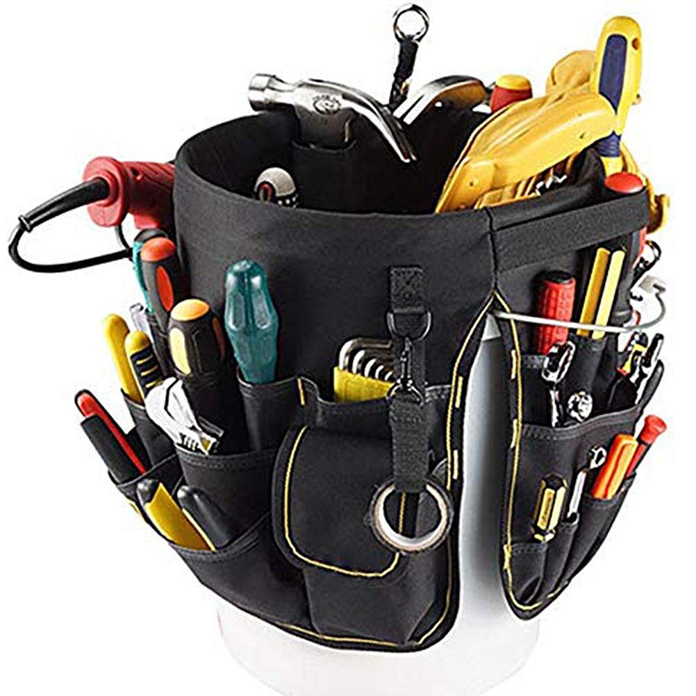 Black & Green Bucket Tool Organizer 56 Pockets Yard Lawn Construction Bag