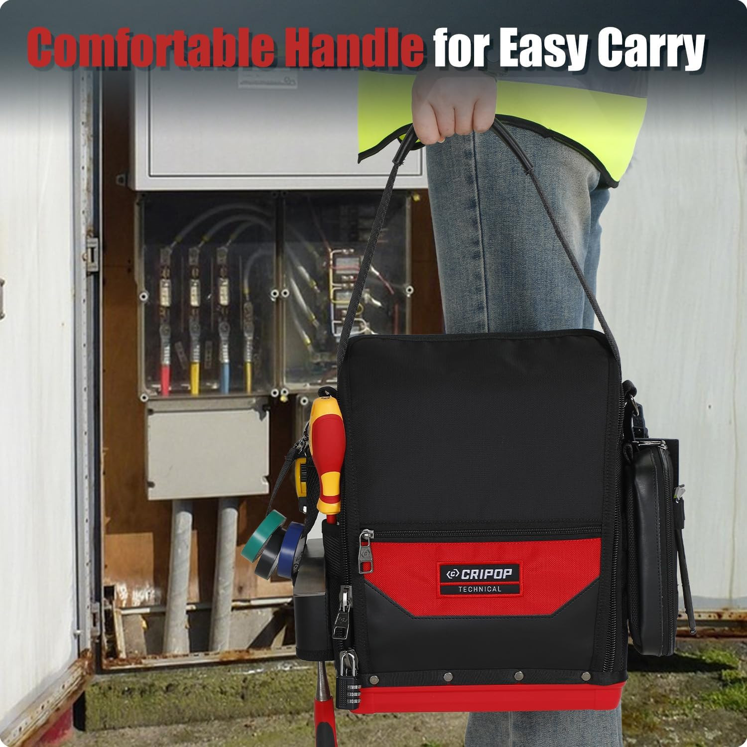 Waterproof TECH 16 Electrician Tool Bag with Hard Bottom & Zippered Organizer