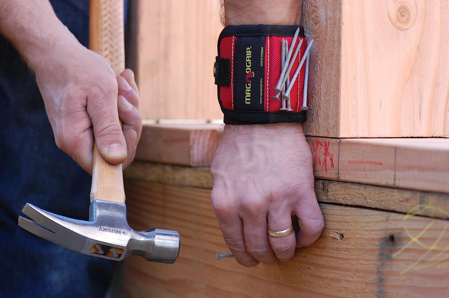 Magnetic Wristband for Holding Screws, Scissors & Small Tools – One Size – Red