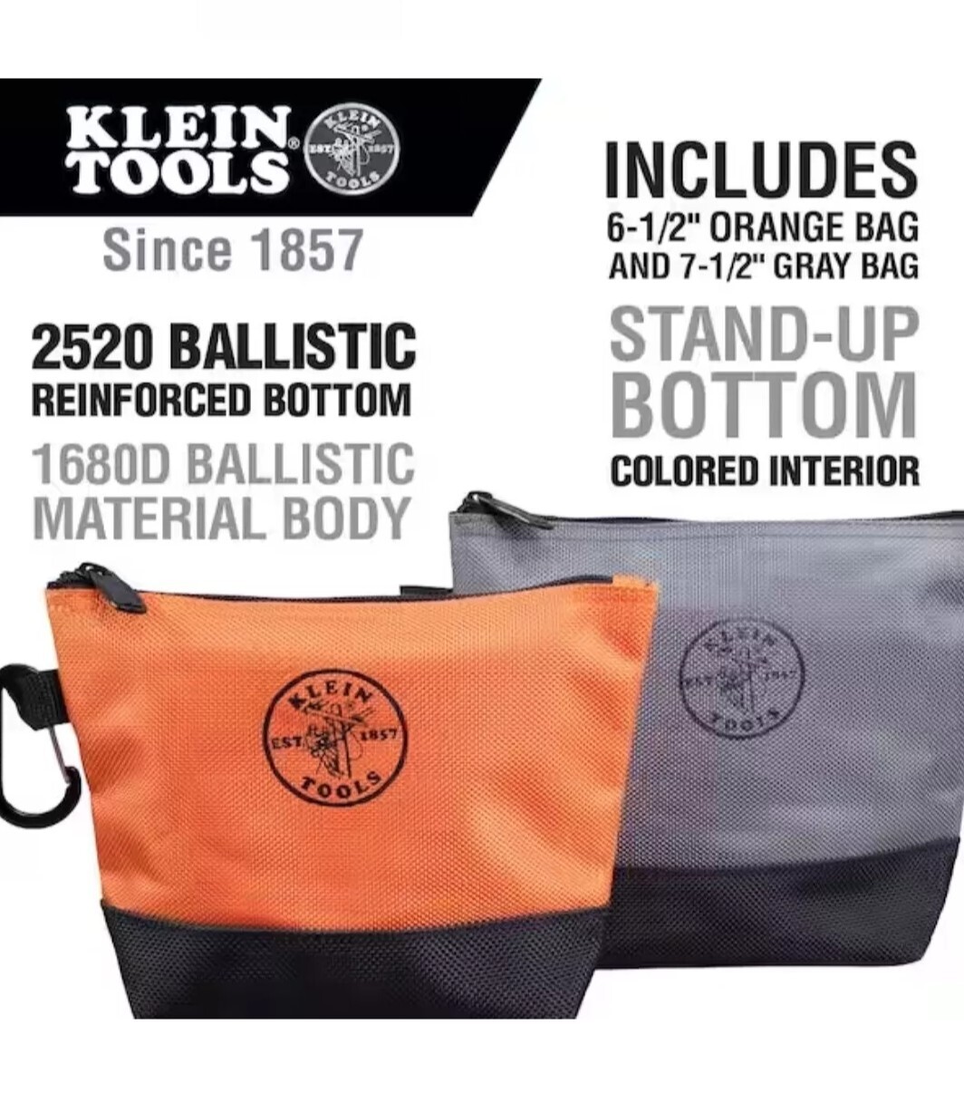 Klein Tools 2 Pack 9 in. Stand-Up Zipper Tool Bag New in Package