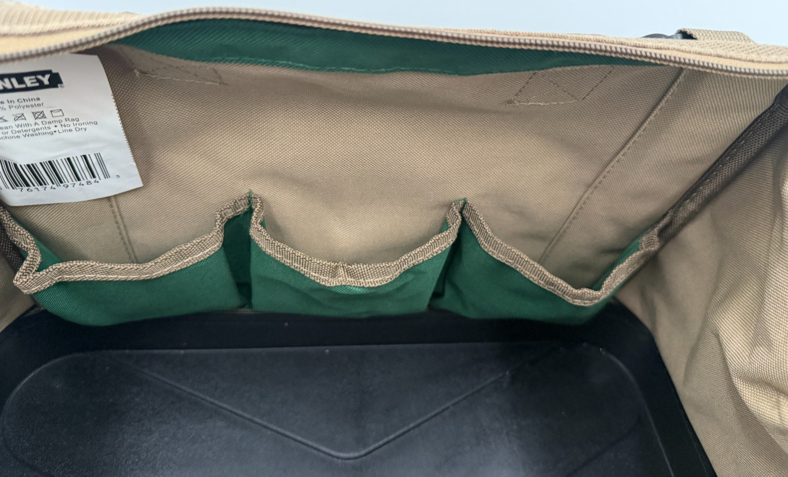 Stanley 16 inch Open Mouth Tool Bag W/ Shoulder Strap Green Hard Bottom Rare