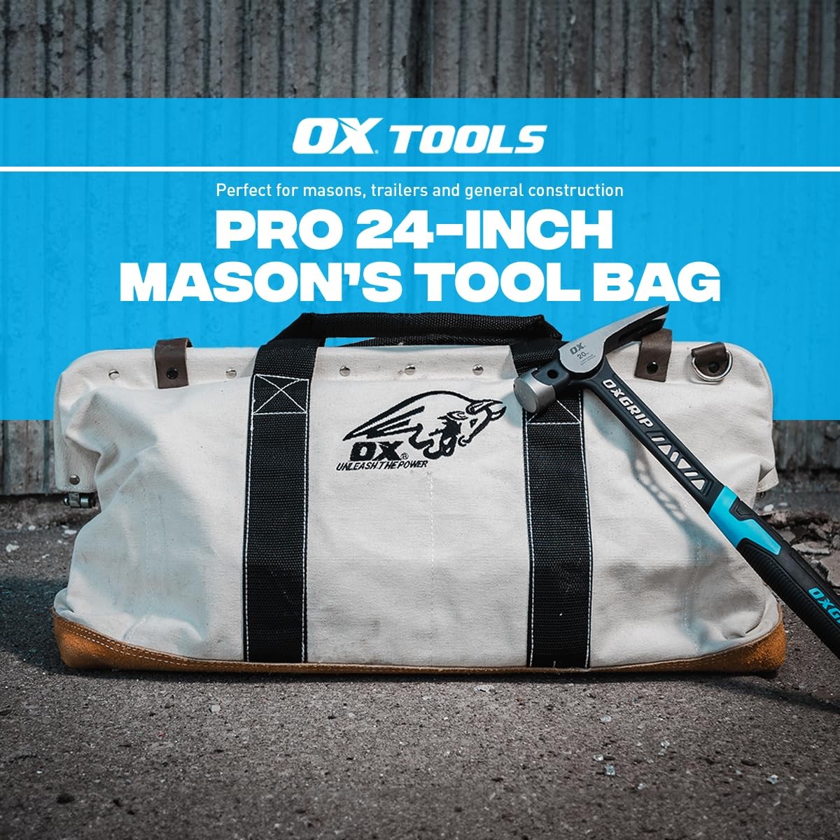 Tools Large Canvas Tool Bag 24 Inch Wide with Heavy Duty Masonry Tool Bag Str…