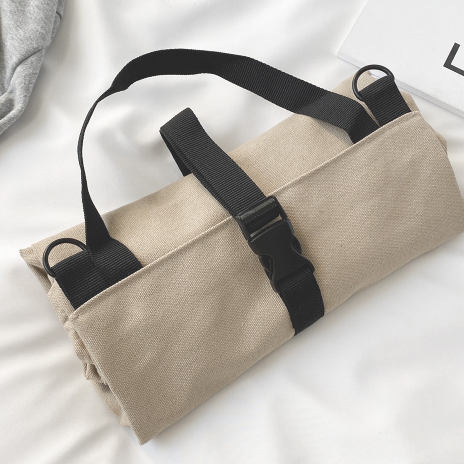 Scratch Resistant Roll Bag Heavy Duty Canvas Roll Up Tool Bag with 5 Pockets