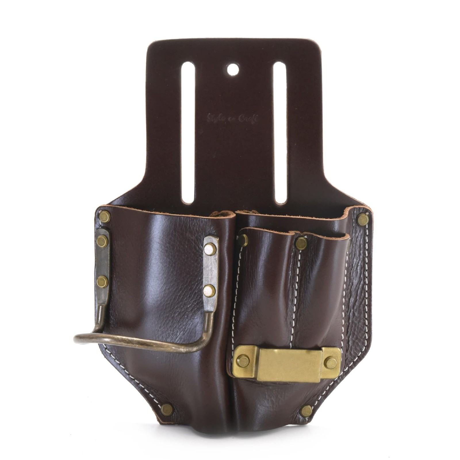 Leather Tool Pouch 4 Pocket Pliers Hammer Tape Holder Full Grain Dark Tan 98017