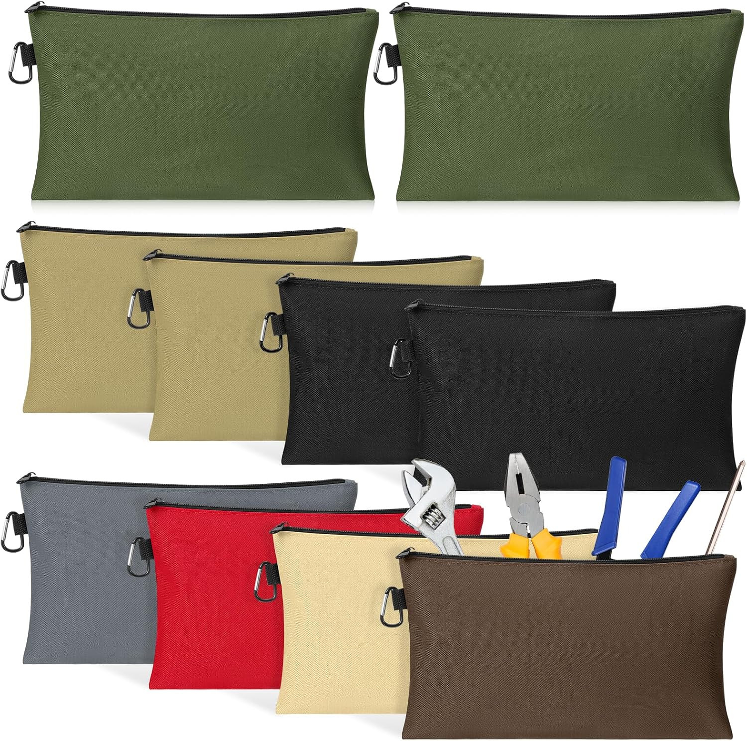 10 Pack Canvas Tool Bag Pouches, Heavy Duty Zipper Pouch | Utility Pouches