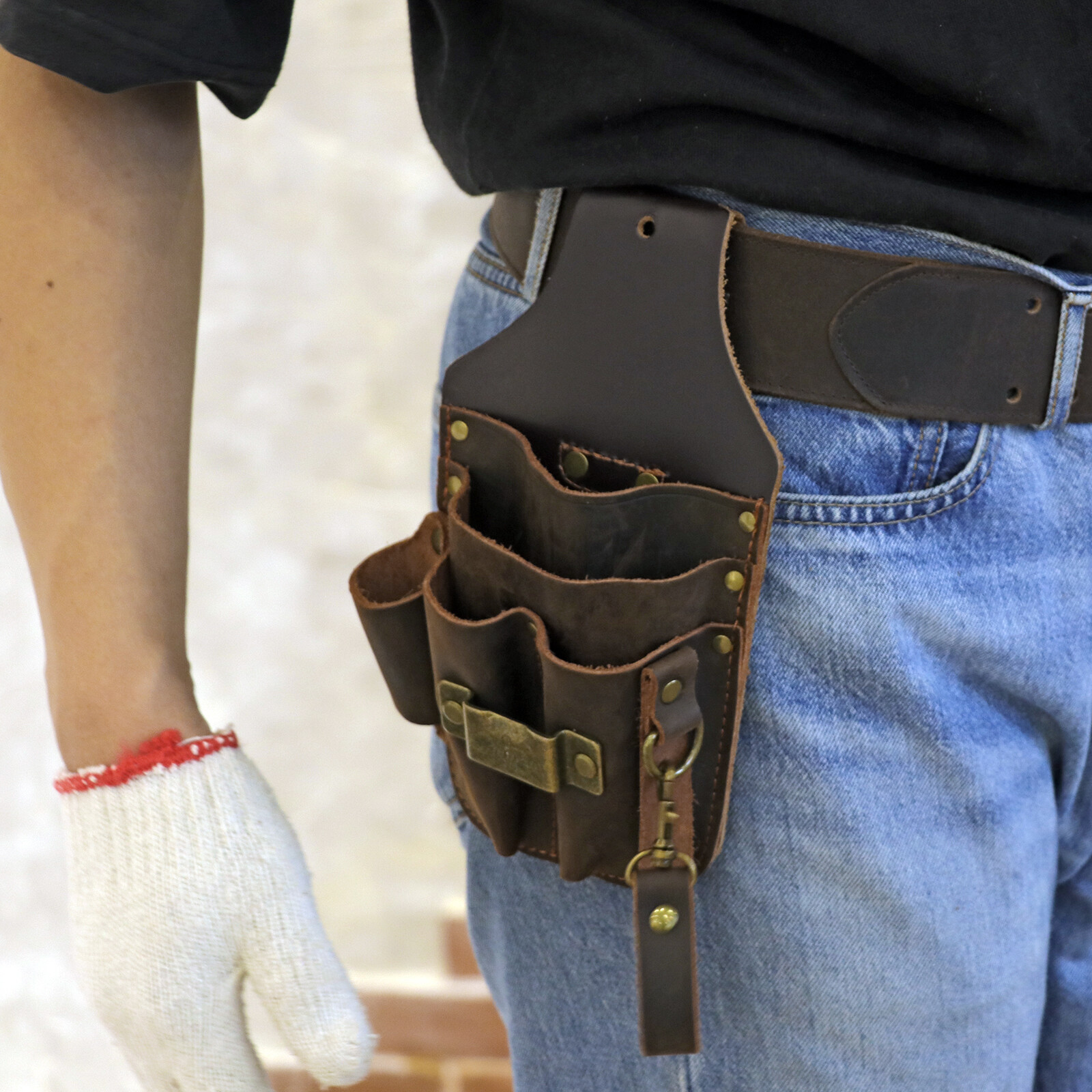 Tourbon Leather Tool Holster Electric Tape Thong Tunnel Pouch 5 in 1 Belt Holder