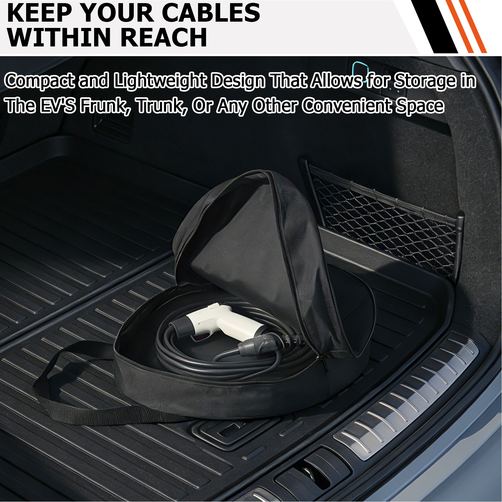 14″ Cable Bag Pocket EV Charger PLUG-IN Storage Car Jumper Power Cord Hose Tool