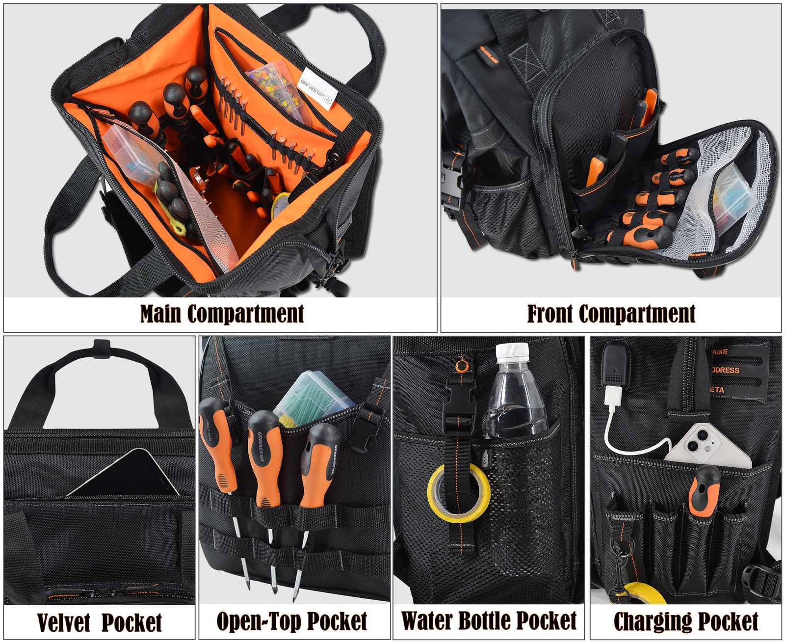 55-Pockets Tool backpack, Tool bag backpack, Backpack tool bag, Tool back pac…
