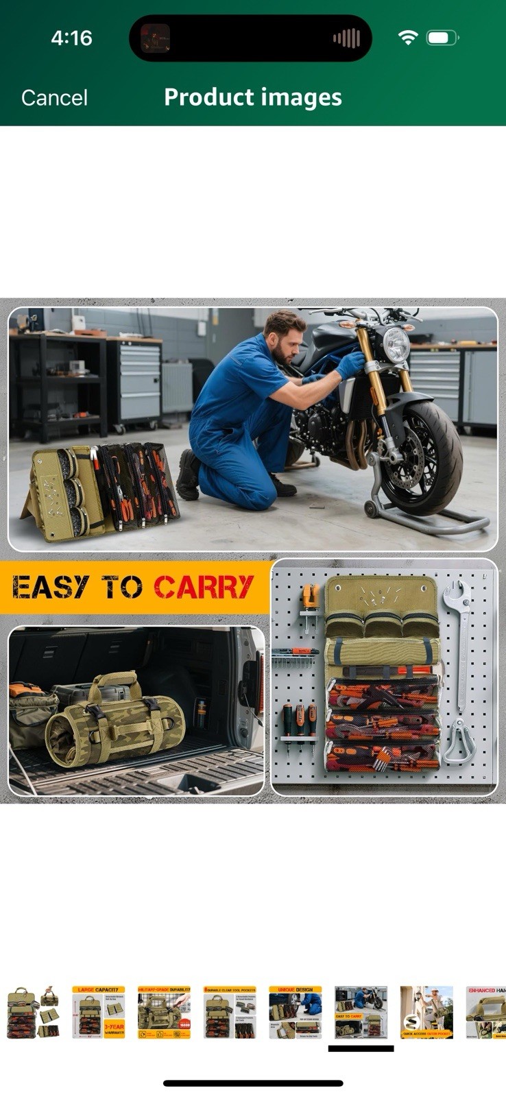 NEW Roll up Camo tool bag organizer with transparent pockets with zippers