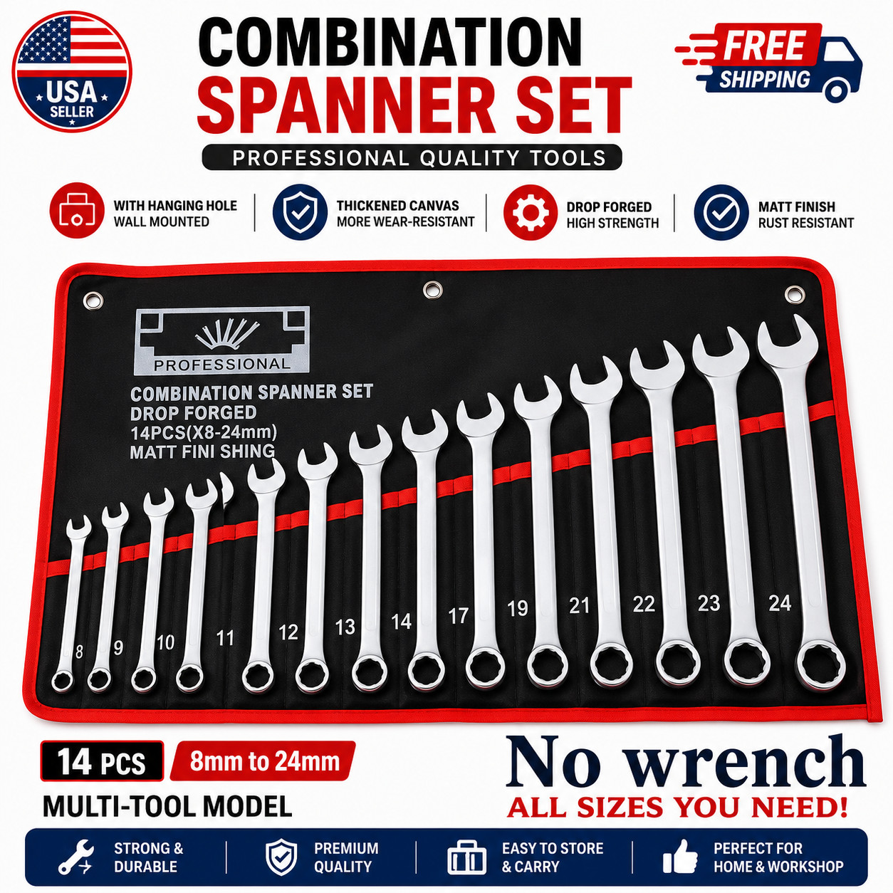 Wrench Roll Organizer 16 Pockets Wrench Pouch Roll up with Water Proof Oxford