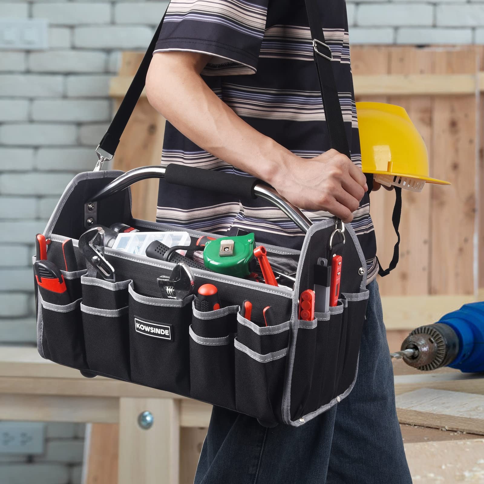 16 Inch Tool Bag, Electrician Tool Bag, Open Top Tool Bags, 26 Pockets Can Ho…
