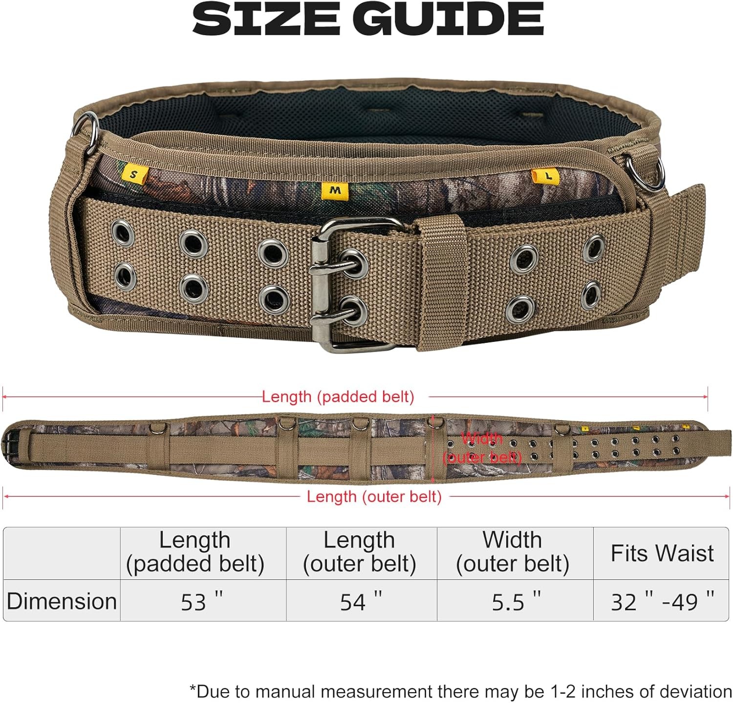 Camo Tool Belt with Suspenders, Heavy Duty Carpenter Tool Pouch