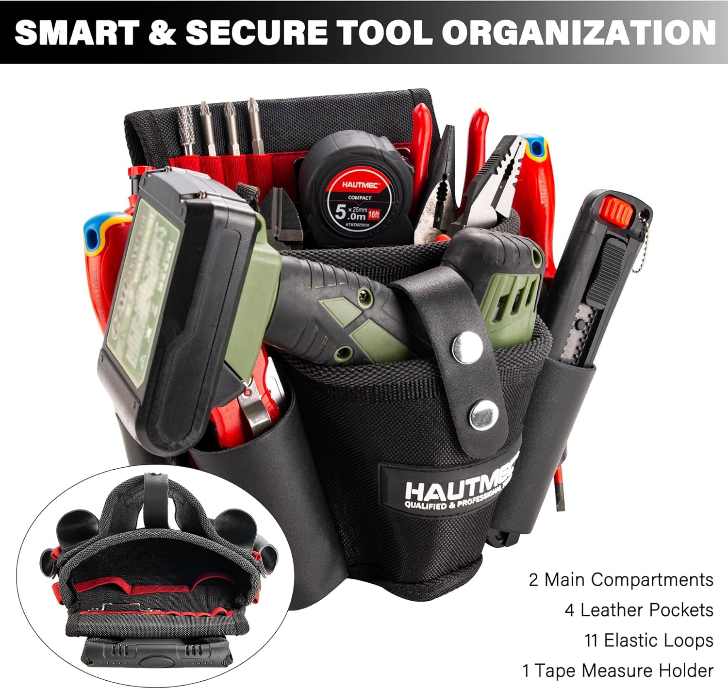Heavy-Duty Tool Pouch with Drill Holster & Multi-Pockets – HT0410