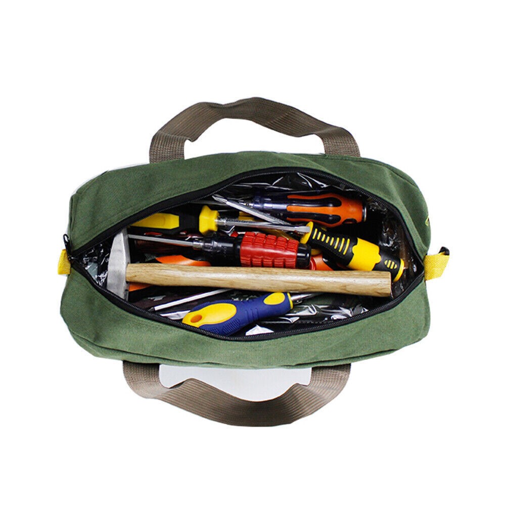 16” HEAVY DUTY GREEN MILITARY STYLE MECHANICS HARD BOTTOM TOOL BAG ZIPPER