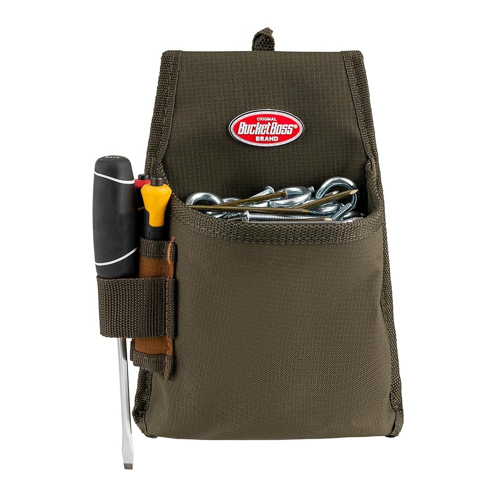 Bucket Boss Fastener Tool Pouch with FlapFit in Brown, (Pack of 1), Green