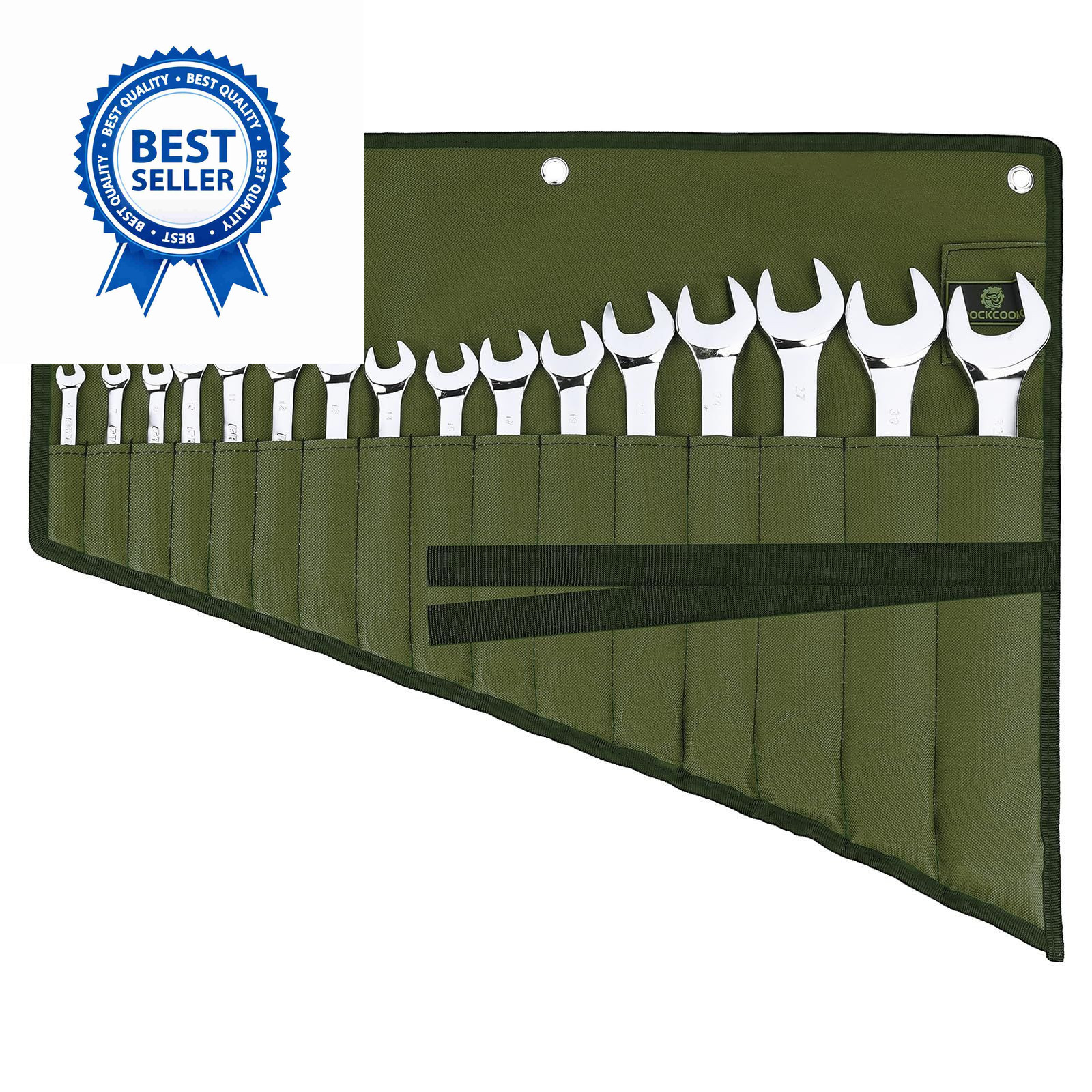 ROCKCOON Wrench Roll Organizer 16 Pockets, Small to Medium, Green