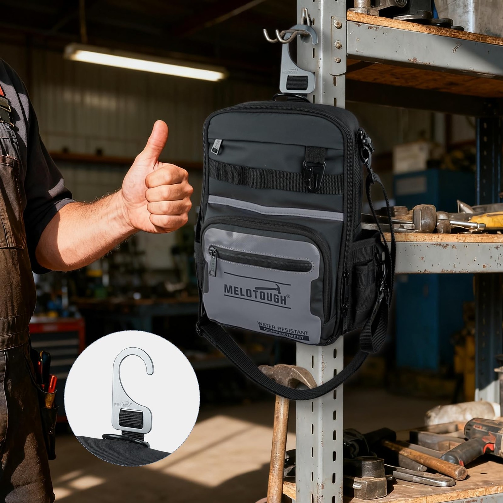 MELOTOUGH Small Tool Backpack for Men 30 11″L x 5.5″W x 13.6″H, Grey