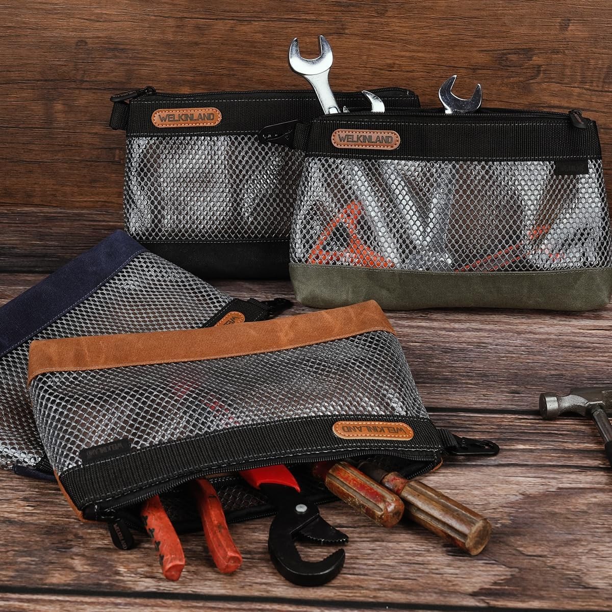 WELKINLAND 4 Pack 12″ Waxed Canvas Tool Pouches Zipper