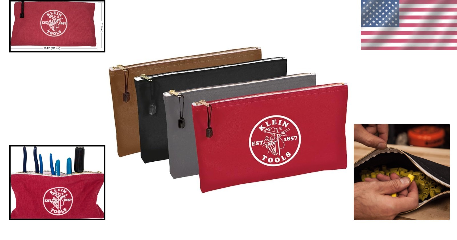 Klein Tools 5141 Zipper Tool Bag 4-Pack, Durable Canvas Utility Pouches