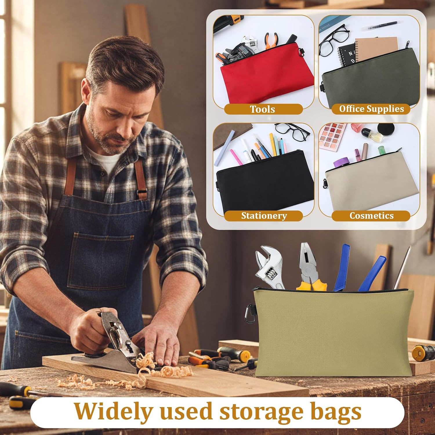 10 Pack Canvas Tool Bag Pouches, Heavy Duty Zipper Pouch | Utility Pouches