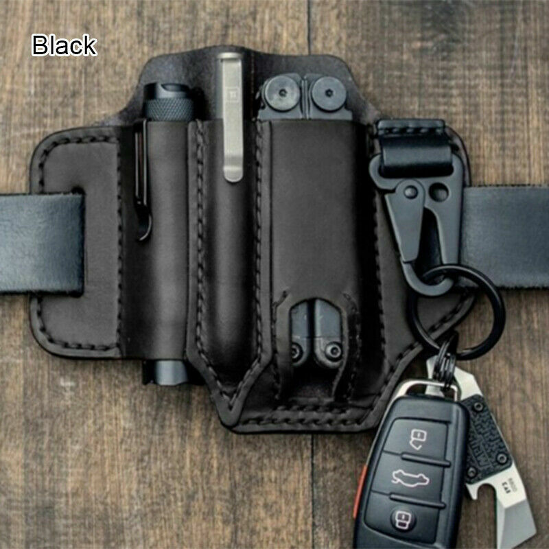 Leather Sheath Pocket Organizer Multi Tool Storage Belt Waist Bag for Camping