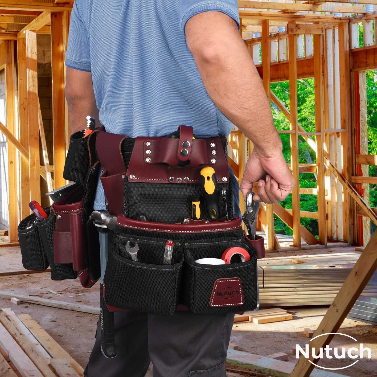 NUTUCH Nylon and Leather Tool Belt with Suspender | Electrician Tool Belts