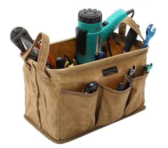 Tool Pouch, Heavy Duty 16oz Waxed Canvas Tool Bag, Rectangle Khaki-Single