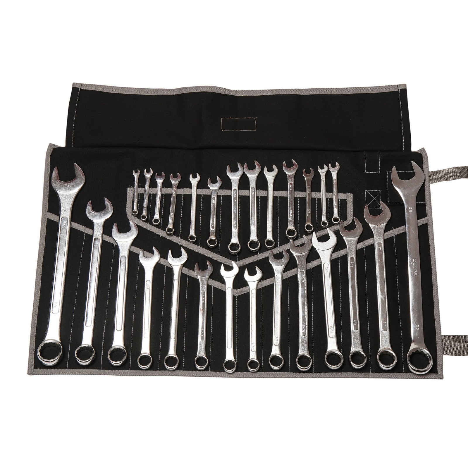 Wrench Roll, 28 Pocket Tool Organizer, Metric SAE Coal Black Duck Canvas