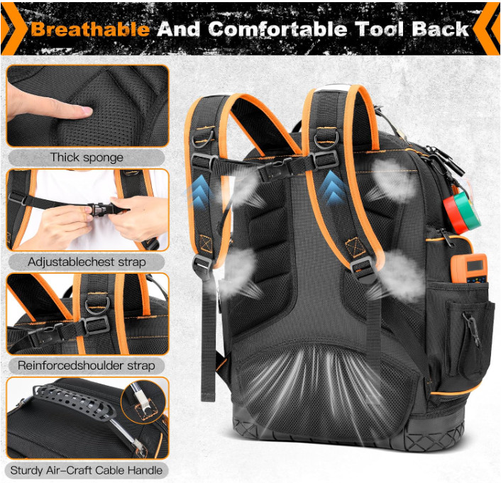 Heavy Duty Tool Backpack for HVAC, ELECTRICIAN, Tech, Auto, maintenance, Rain