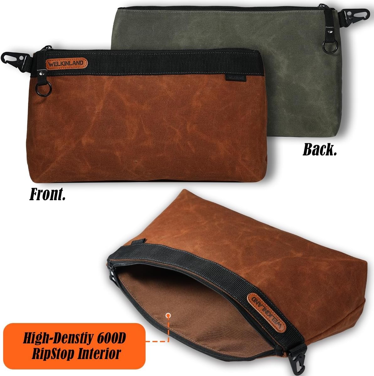 WELKINLAND 2-Pack 14″ Waxed Canvas Tool Pouches, Water-Resistant Organizer