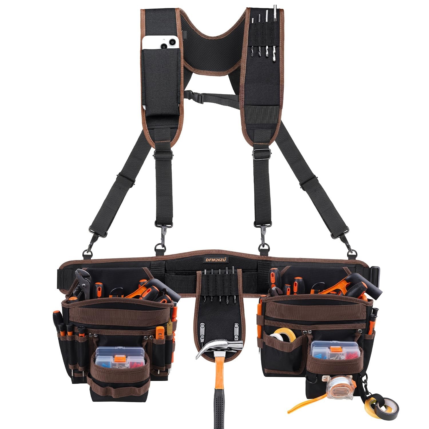 DFMINZU Electrician Tool Pouch, 10 Pockets Tool Belt Pouches Hammer Holder