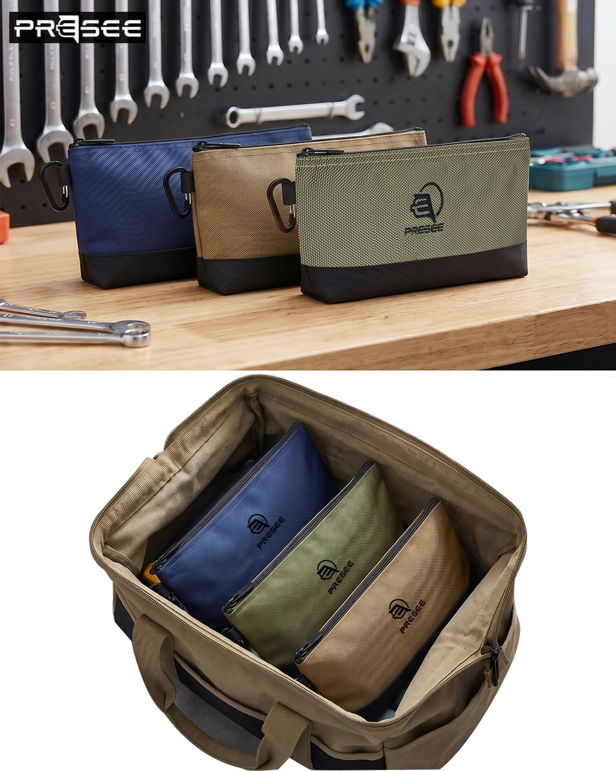 1 PCS Tool Pouch Zipper Stand Up Organizer Bag 1680D Carabiner 12.5 Inch Green